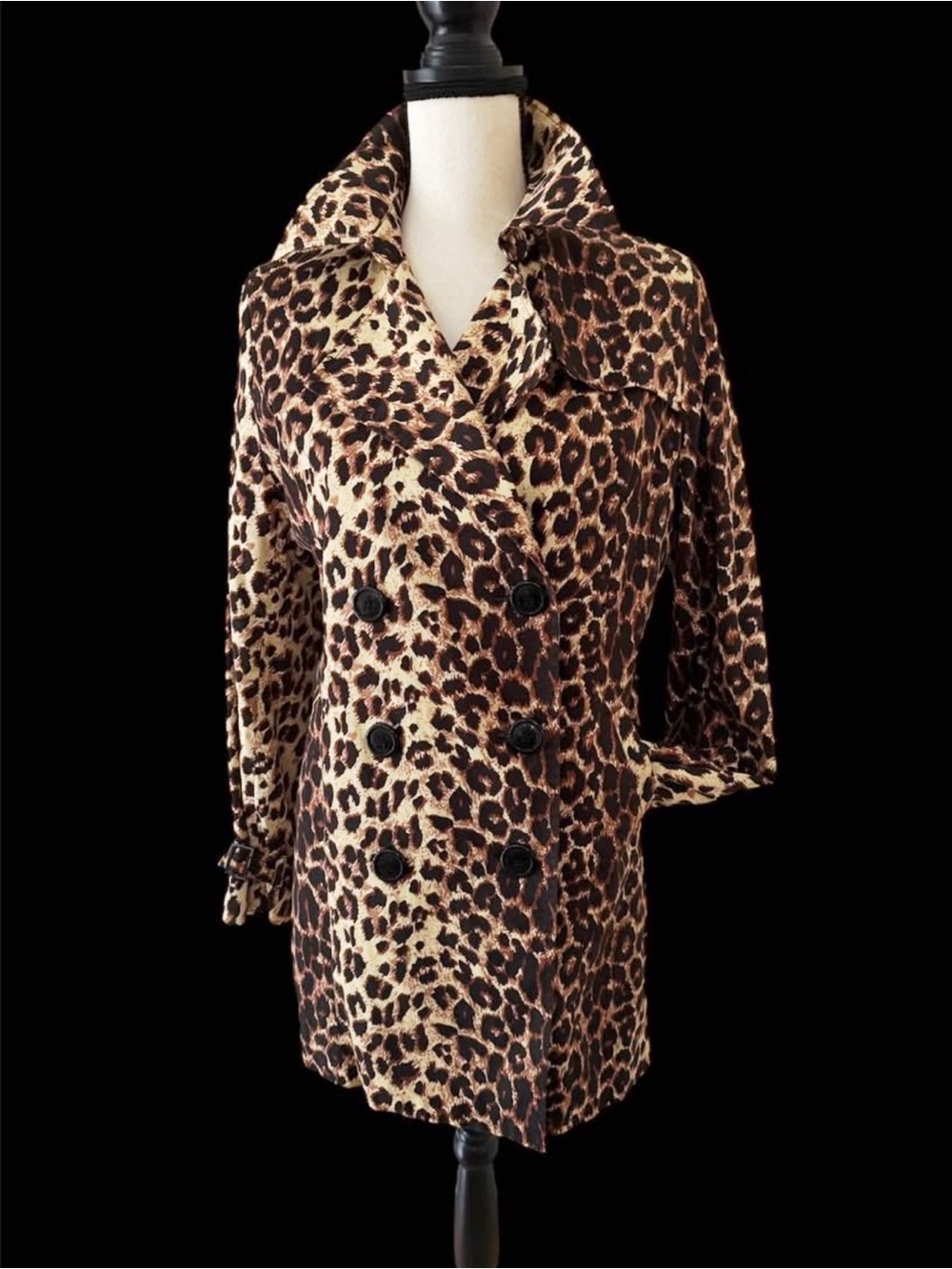 Vertigo Paris Leopard Print Double-Breasted Trench Coat - Brown/Tan